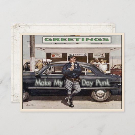 Briefkaart met Cool Cop Illustratie (Voorkant / Achterkant)