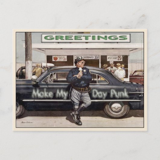 Briefkaart met Cool Cop Illustratie (Voorkant)