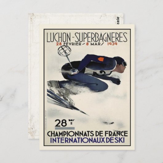 Briefkaart met Cool Ski Poster uit Frankrijk (Voorkant / Achterkant)
