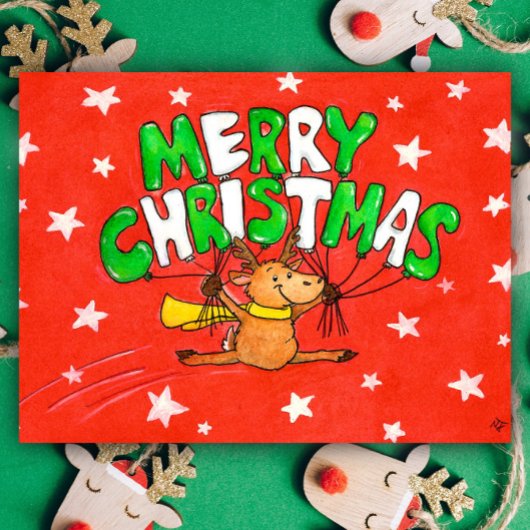 Briefkaart met de zoete kerstrenrenrender van Nico