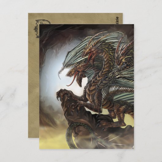 briefkaart met drie koppen draak (Voorkant / Achterkant)