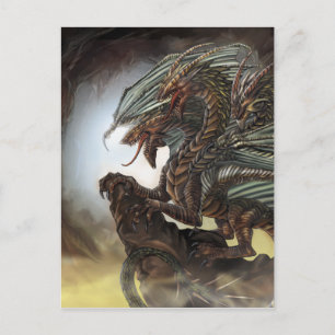 briefkaart met drie koppen draak