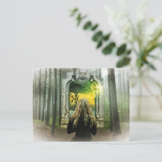 briefkaart met een betoverend bosbestand (Staand voorkant)