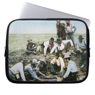 Briefkaart met foto's van cowboys voor het afschie laptop sleeve