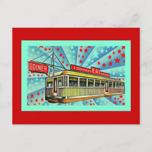 Briefkaart met gestyliseerde Retro Googie Mid-Cent