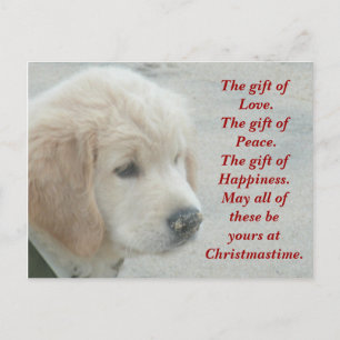 Briefkaart met gouden hondenpuppy met kerstmis