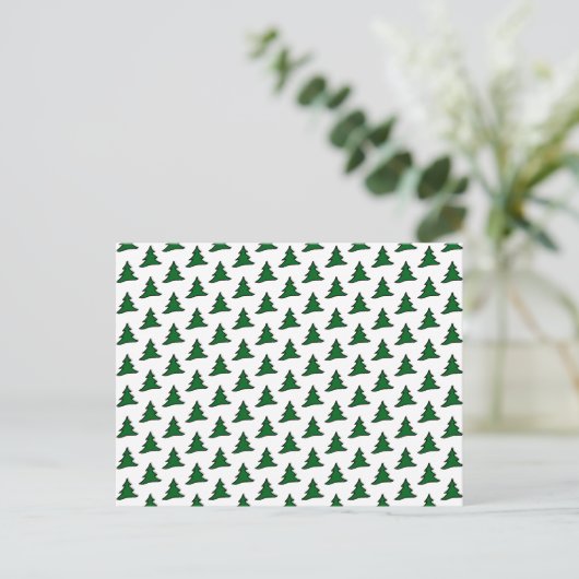 Briefkaart met groene kerstbomen (Staand voorkant)