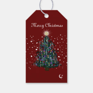 Briefkaart met kerstbomen cadeaulabel