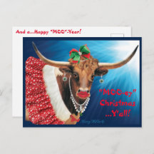 Briefkaart met Kerstmis Longhorn-Koe