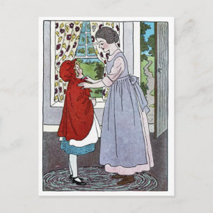 Briefkaart met kleine rode rondzwerfhout