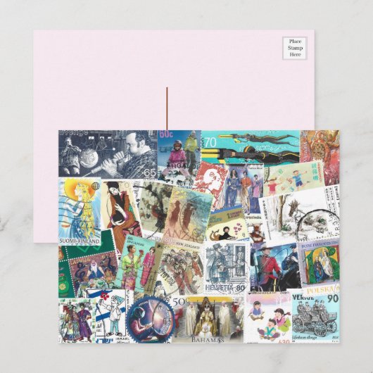 Briefkaart met porto met mensen (Voorkant / Achterkant)