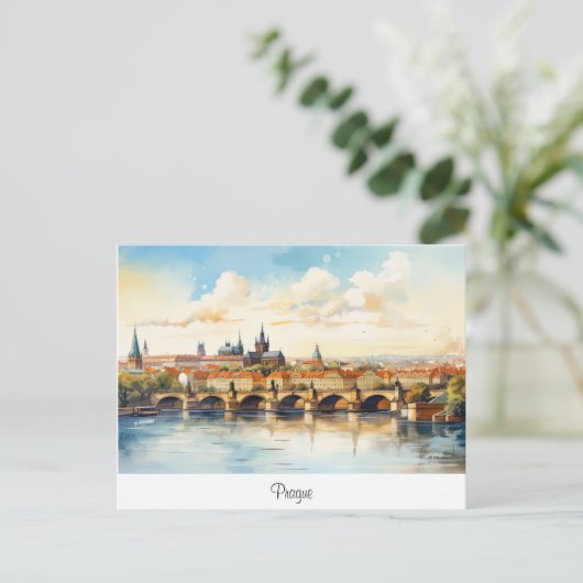 Briefkaart met Praag, beschilderd landschap. (Staand voorkant)