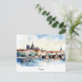 Briefkaart met Praag, beschilderd landschap. (Staand voorkant)