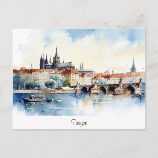 Briefkaart met Praag, beschilderd landschap. (Voorkant)