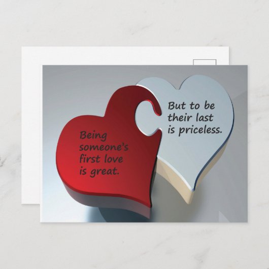 Briefkaart met puzzelstukjes van rood en wit hart. (Voorkant / Achterkant)