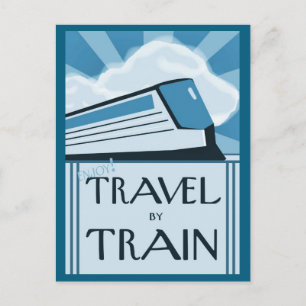 Briefkaart met Retro Train Travel Poster Afbeeldin