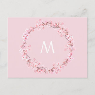 Briefkaart met roze florale borstletter monogram