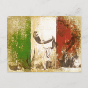 Briefkaart met standbeeld over de Italiaanse vlag
