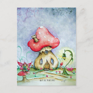 Briefkaart met Toadstool House, Fairy and Lamp pos
