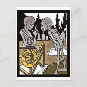 Briefkaart met twee skeletten