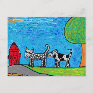 Briefkaart met twee streepjesknoppen voor honden