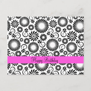 Briefkaart met zwarte en witte florale oplossing