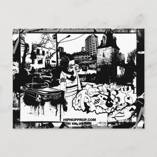 Briefkaart met zwarte en witte graffiti (Voorkant)