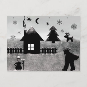 Briefkaart met zwarte en witte kerstbedekking