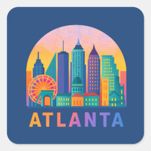Briefkaart Modern Atlanta Georgia Skyline Blauw Vierkante Sticker