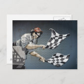 Briefkaart motor racegestuurde vlag (Voorkant / Achterkant)