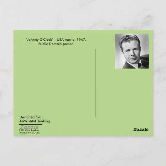 Briefkaart - Movie poster "Johnny O'Clock" 1947 (Achterkant)