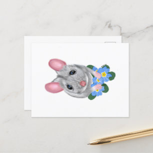 Briefkaart Muis en primrose Flowers