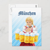 Briefkaart München Dirndl Waitress Beer Stein (Voorkant / Achterkant)