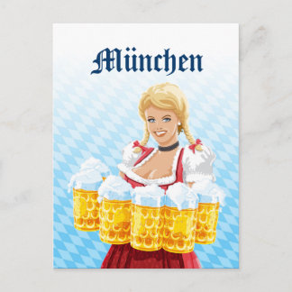 Briefkaart München Dirndl Waitress Beer Stein