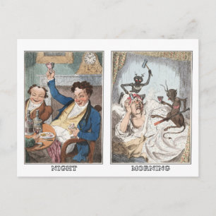 Briefkaart: Nacht - Ochtend - Antiek karikatuur Briefkaart