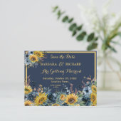 Briefkaart Navy Blue Sunflower Floral Save Date (Staand voorkant)