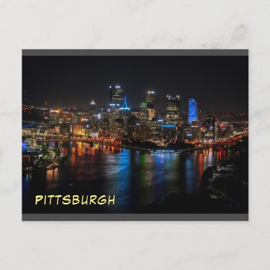 Briefkaart Night Uitzicht in Stunning-Pittsburgh (Voorkant)