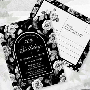 Briefkaart Nodig Zwart Wit Bloemen 70ste Verjaarda