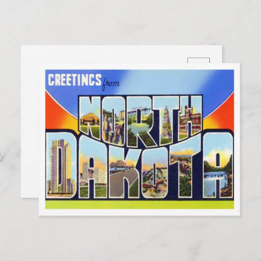 Briefkaart North Dakota Big Letters (Voorkant / Achterkant)