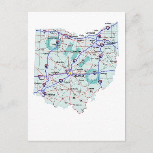 Briefkaart Ohio Interstate Map (Voorkant)
