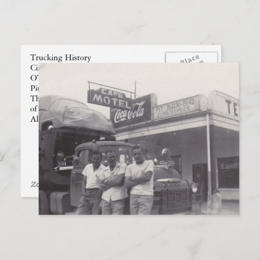 Briefkaart OTR-autohaulers Pit Bar-B-Q Curb Servic (Voorkant / Achterkant)