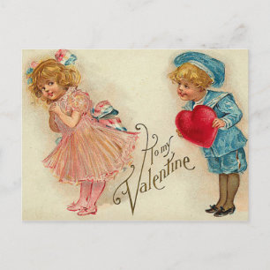 Briefkaart - ouderwetse valentijn meisje jongen ha