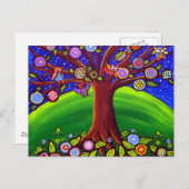 Briefkaart Owl Tree Fun Folk (Voorkant / Achterkant)