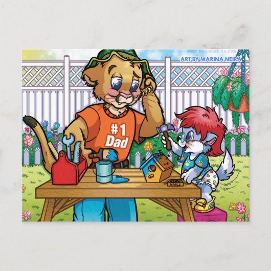 Briefkaart Papa helpen (Voorkant)