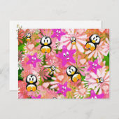 Briefkaart Pinguïns Bloemen (Voorkant / Achterkant)