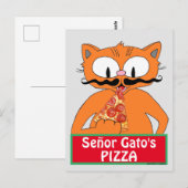 Briefkaart - Pizza Funny Mustache Cat van Señor Ga (Voorkant / Achterkant)