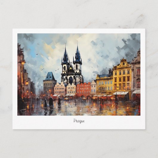 Briefkaart Prague-nacht in Tsjechië (Voorkant)