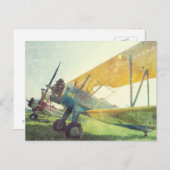 briefkaart "Preflight" -Biplane-vliegtuigen (Voorkant / Achterkant)