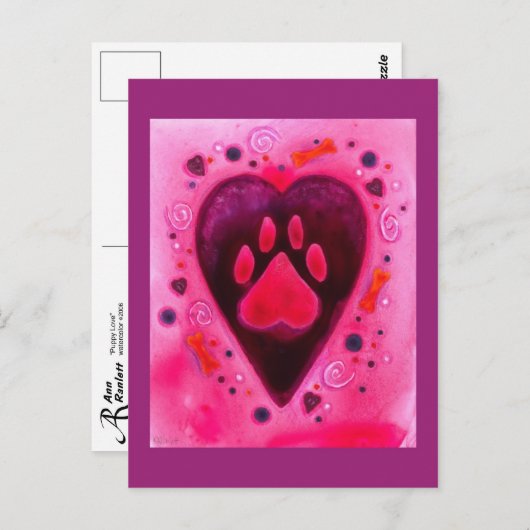briefkaart "Puppy Love" (Voorkant / Achterkant)