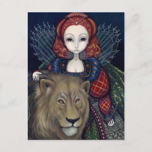 briefkaart "Queen Elizabeth en a Lion" (Voorkant)